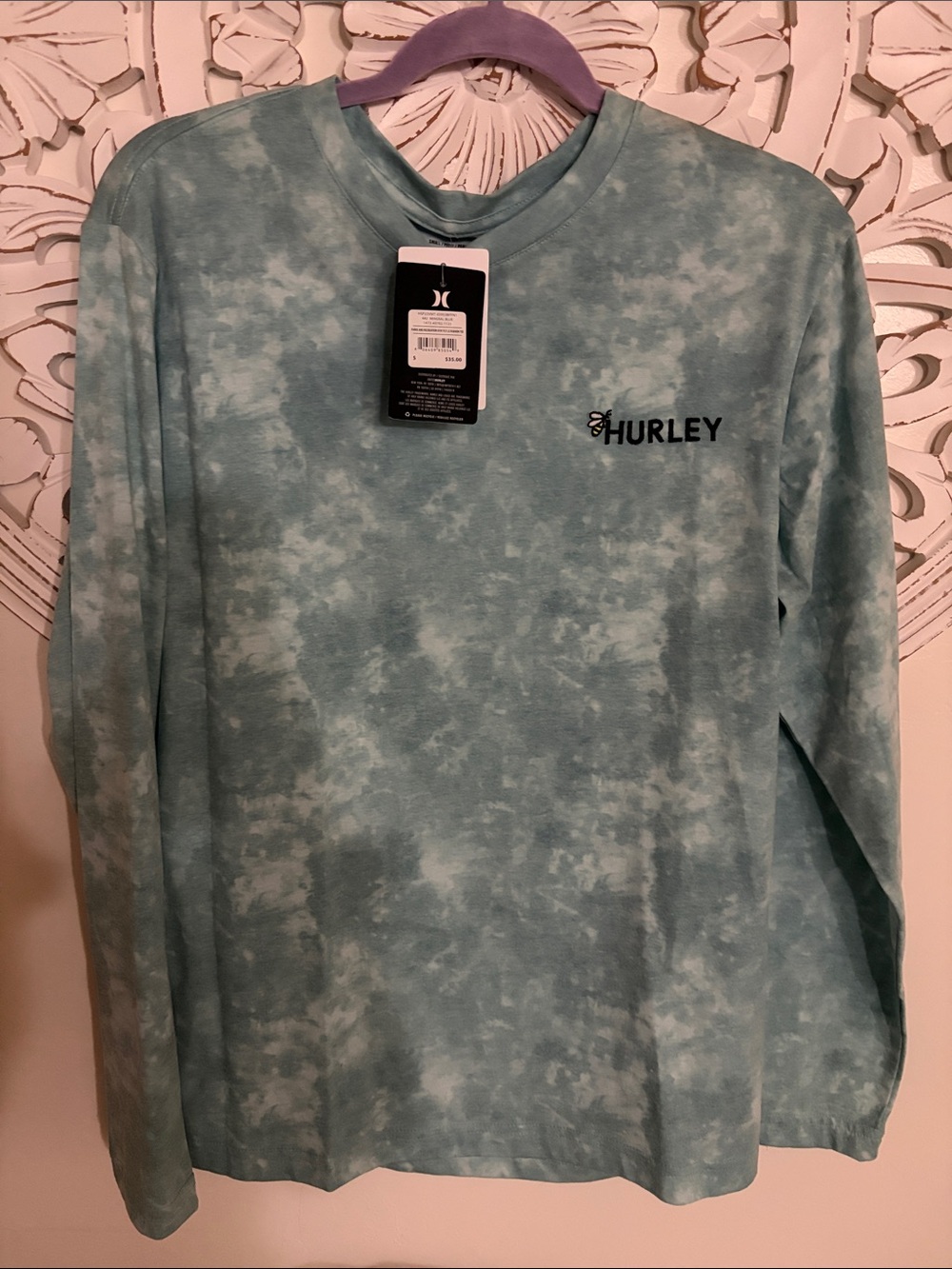 Hurley Men's Long Sleeve Tie-Dye Crew Shirt - Seafoam Green